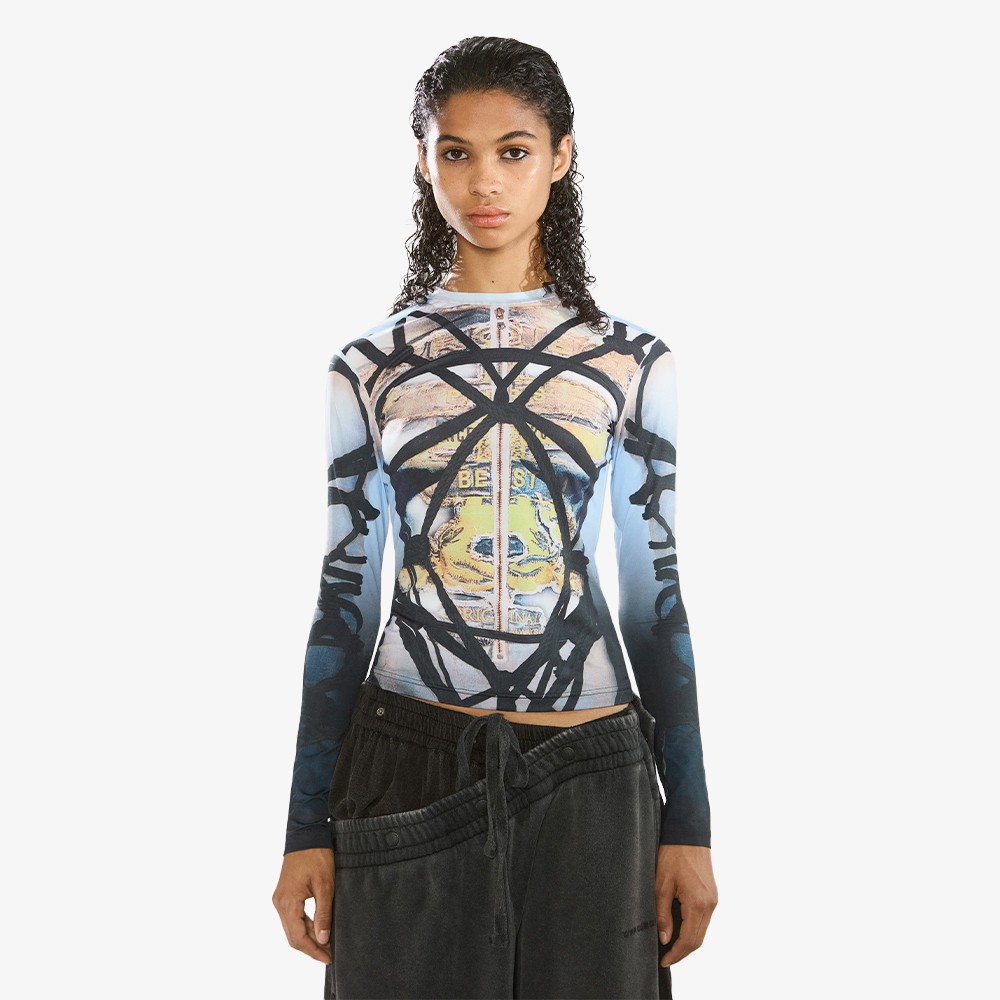 Bondage Print Long Sleeve Fitted Top 'Black & Blue'