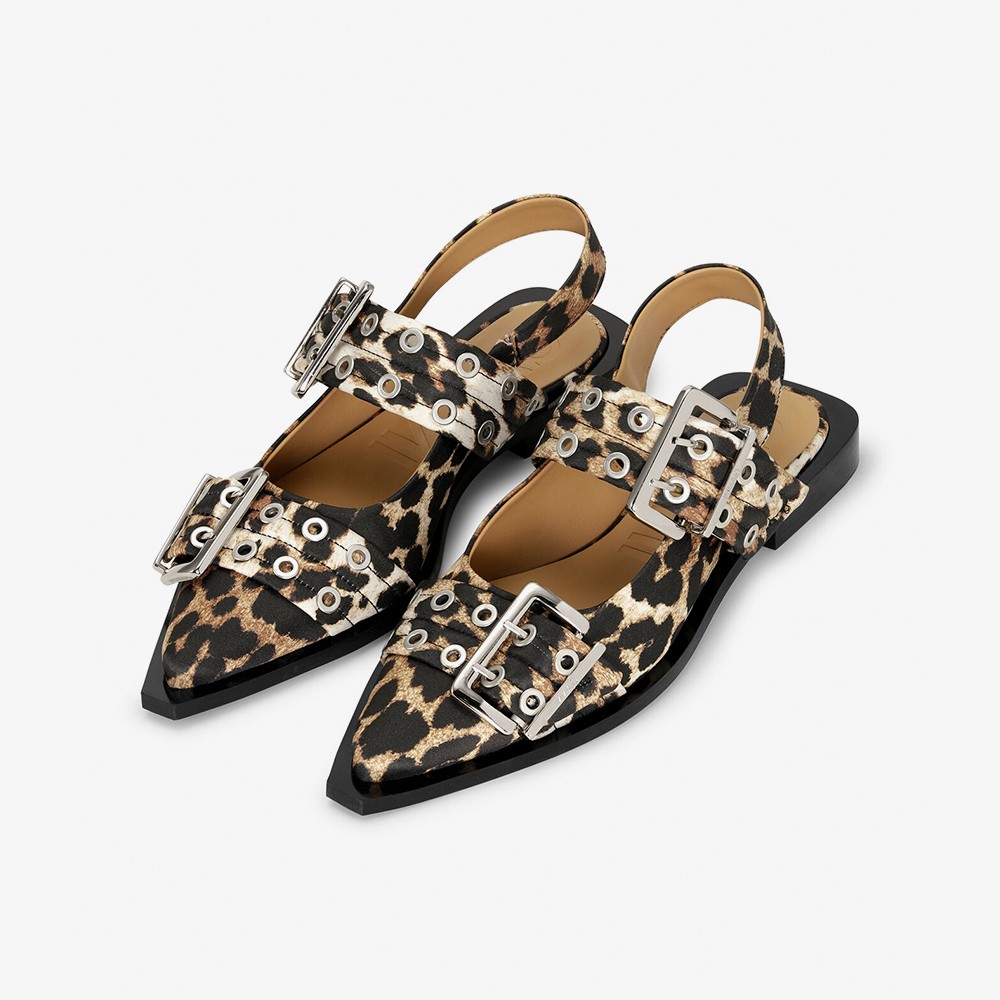 Feminine Buckle Ballerina Satin Print 'Leopard'