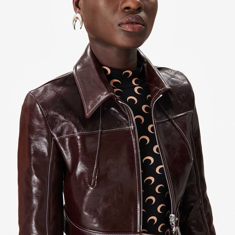 Embossed Leather Cropped Jacket