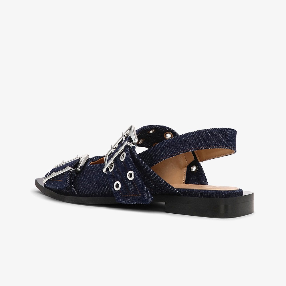 Feminine Buckle Ballerina Denim 'Navy'