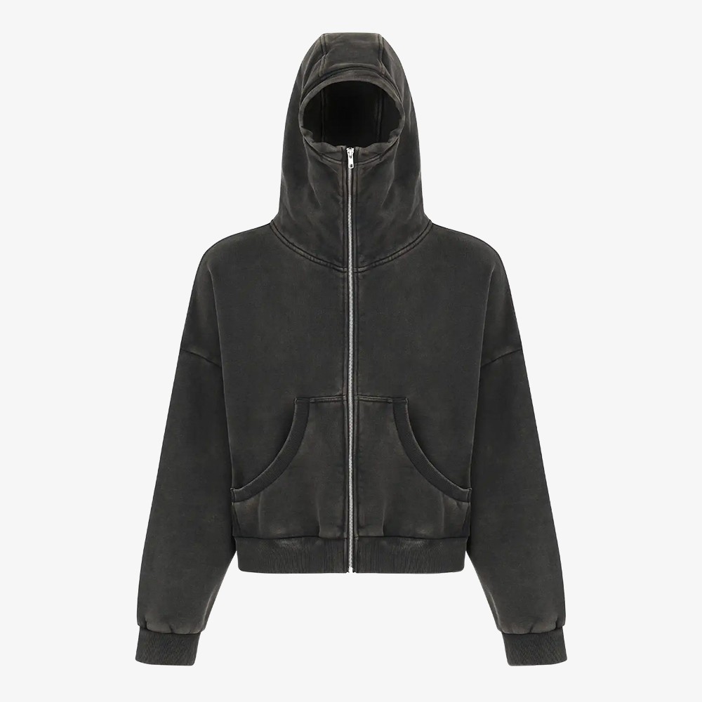 Cropped Full-Zip Washed Hoodie 'Black'