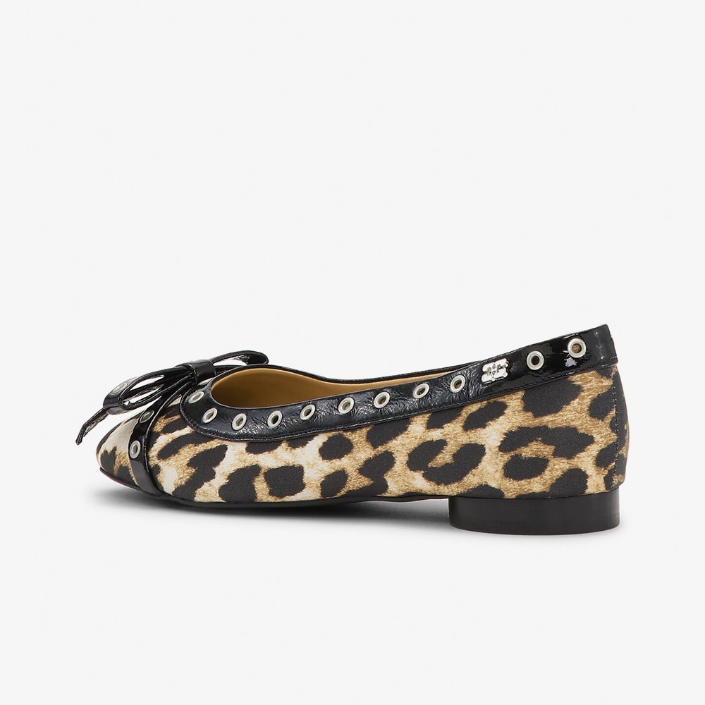 Eyelets Bow Ballerina Satin Print 'Leopard'