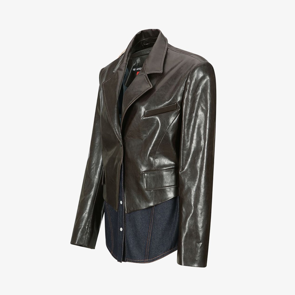 Hybrid Faux-Leather Blazer Jacket 'Brown'