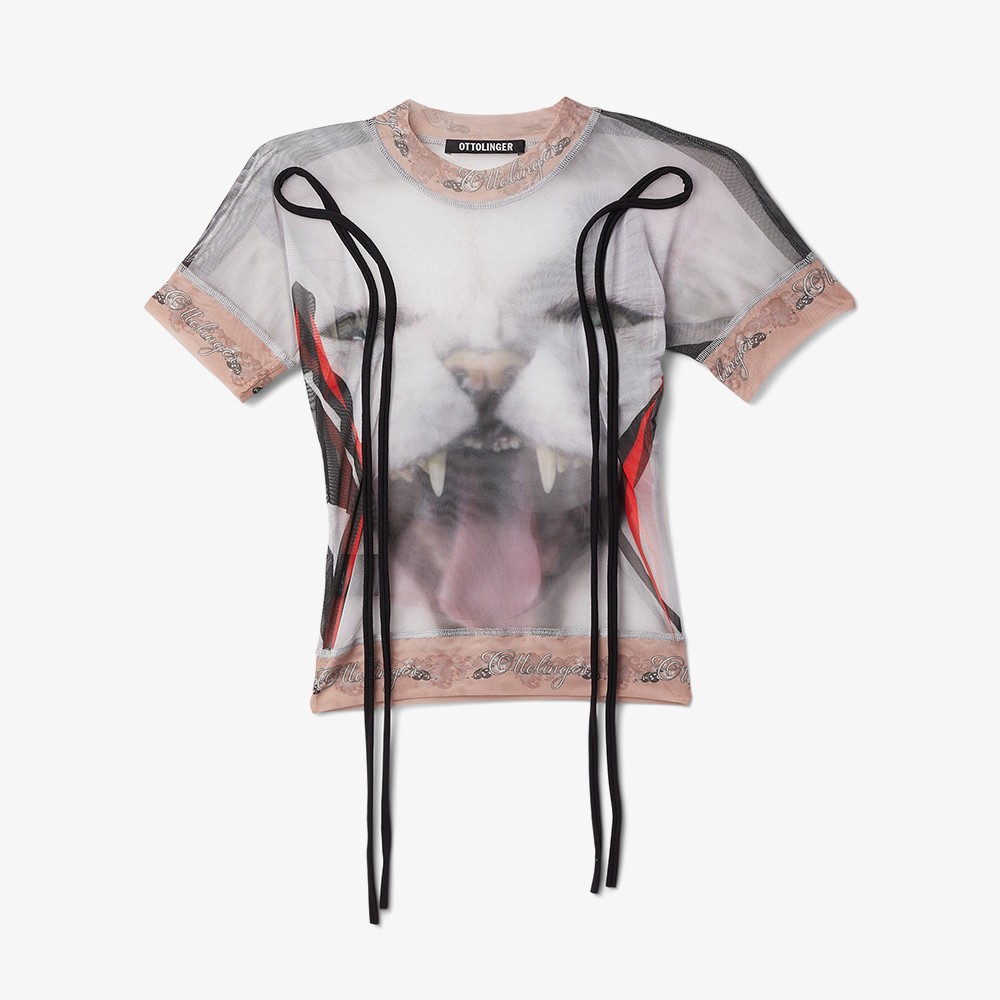 Mesh T-Shirt 'Cat Print'