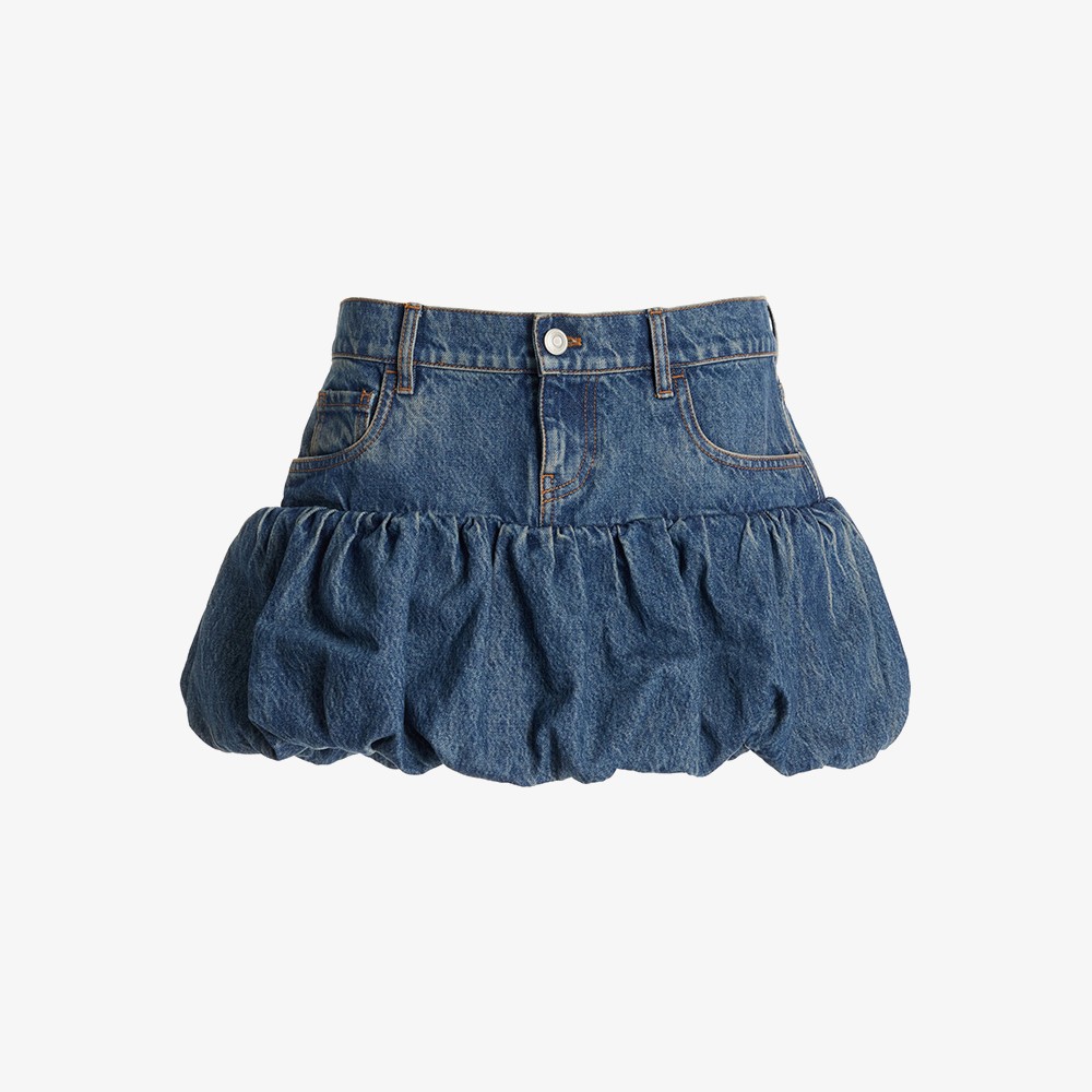 Gathered Hem Denim Mini Skirt 'Vintage Blue'