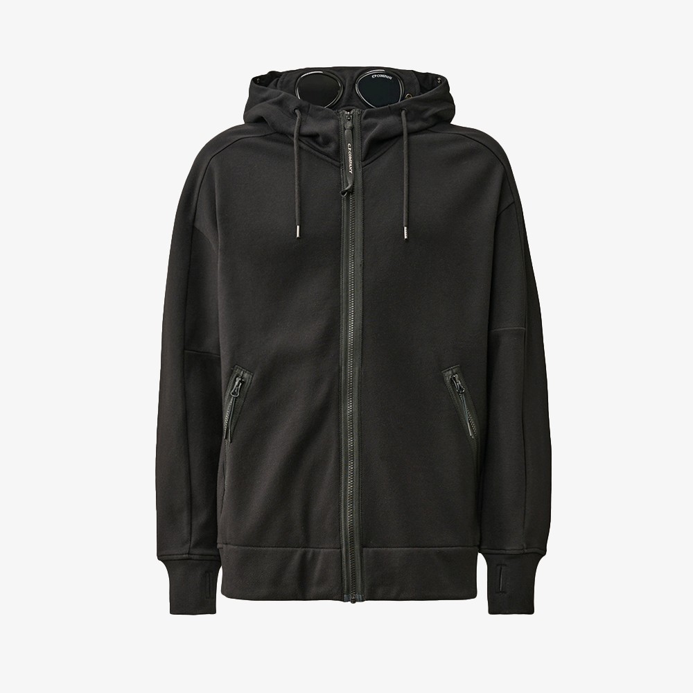 Diagonal Raised Fleece Goggle Zipped Hoodie 'Black'