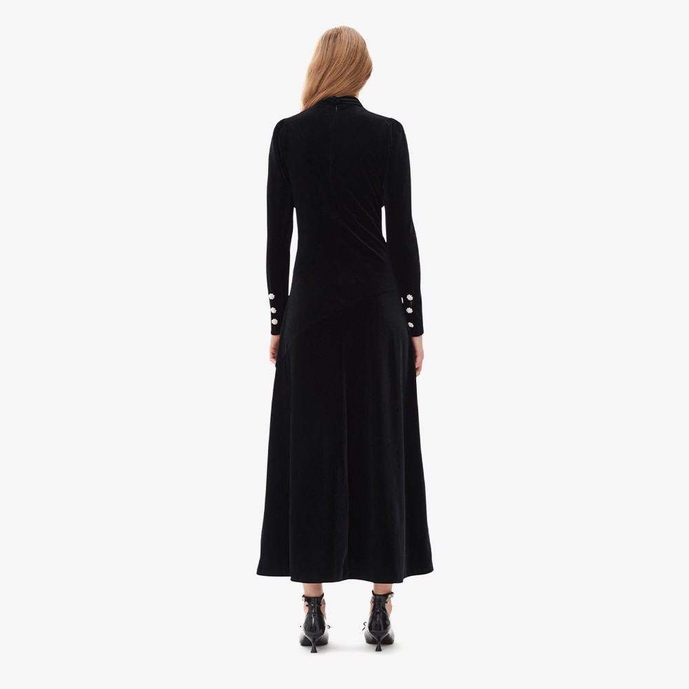 Velvet Jersey Gathered Long Dress 'Black'