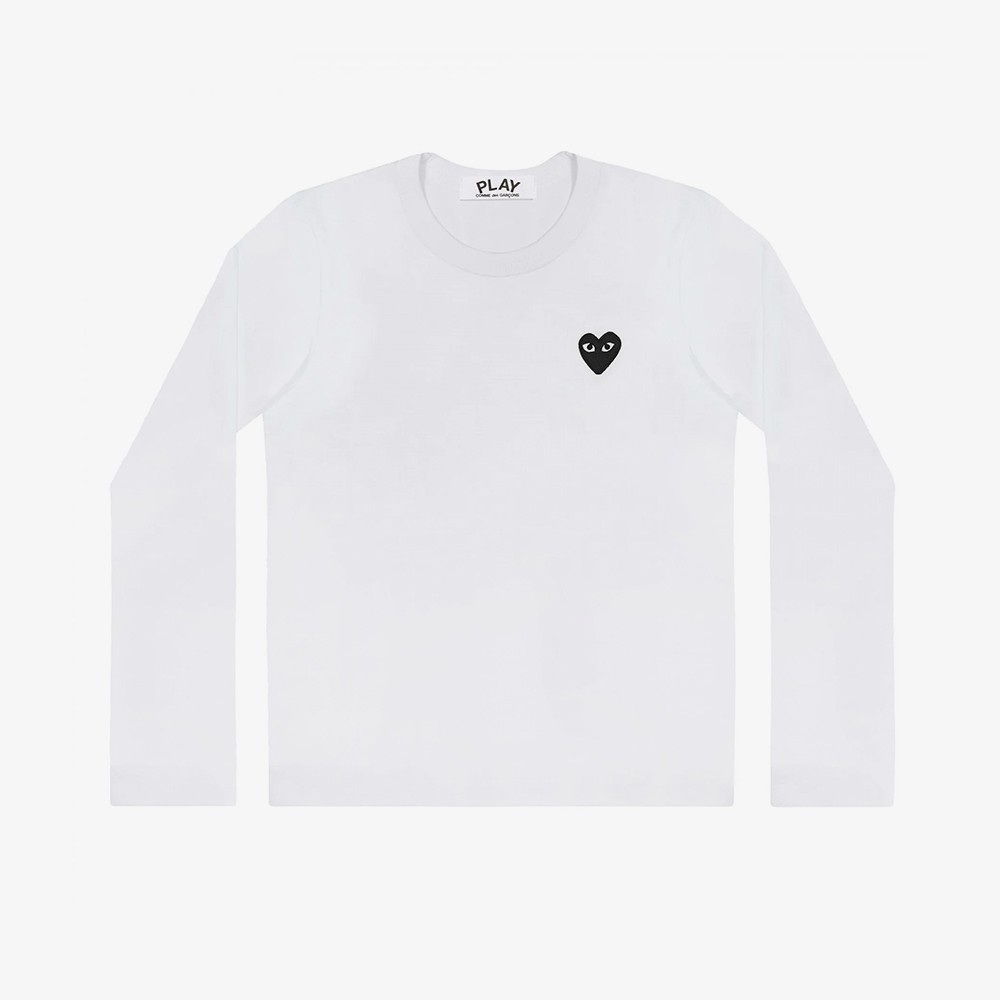 CDG Play Black Heart Longsleeve T shirt White Listener