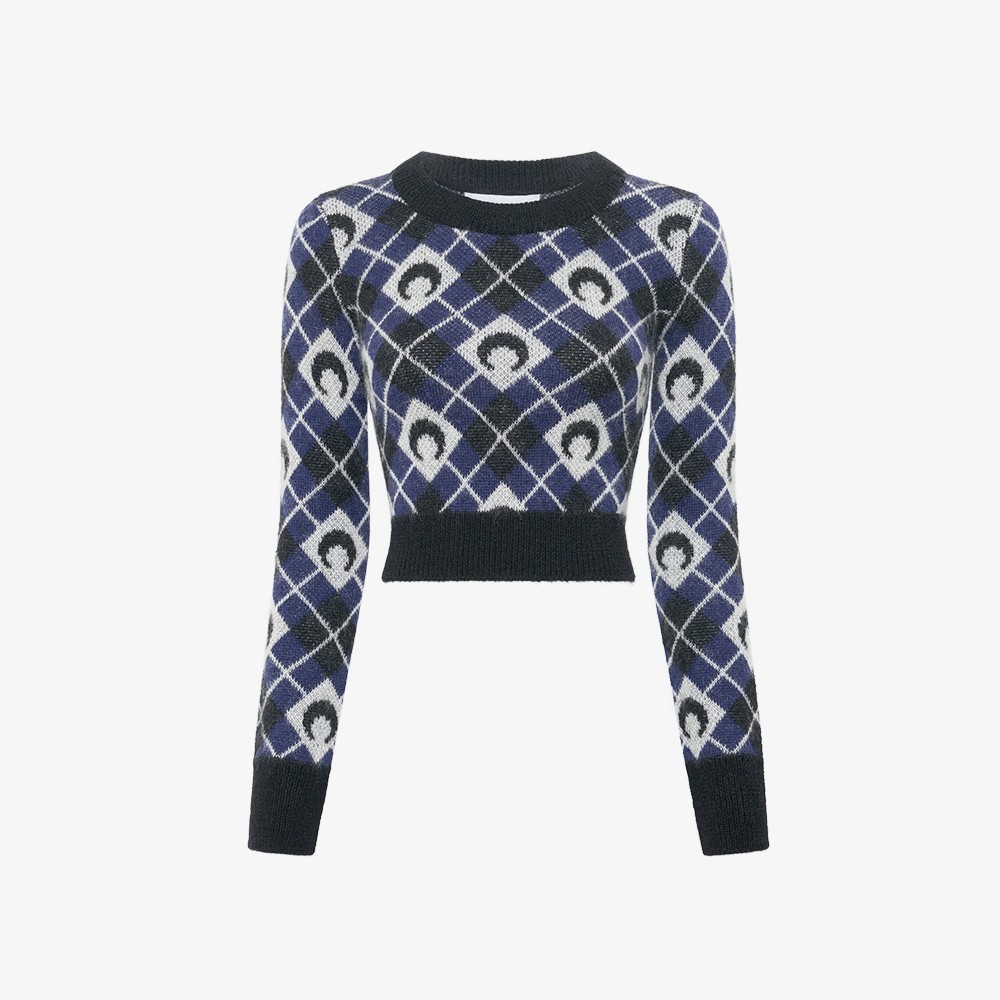 Moon Argyle Knit Cropped Sweater 'Black'