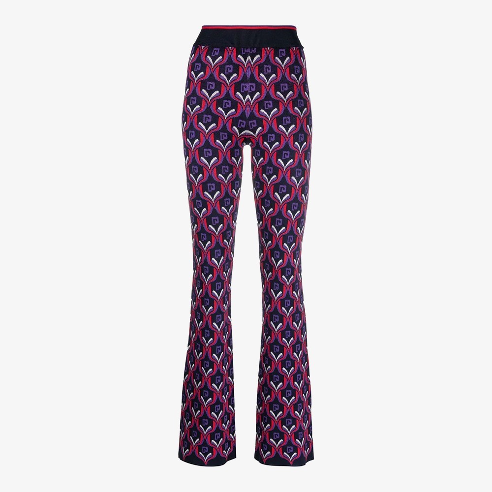 High-Waist Patterned Jacquard Flared Trousers