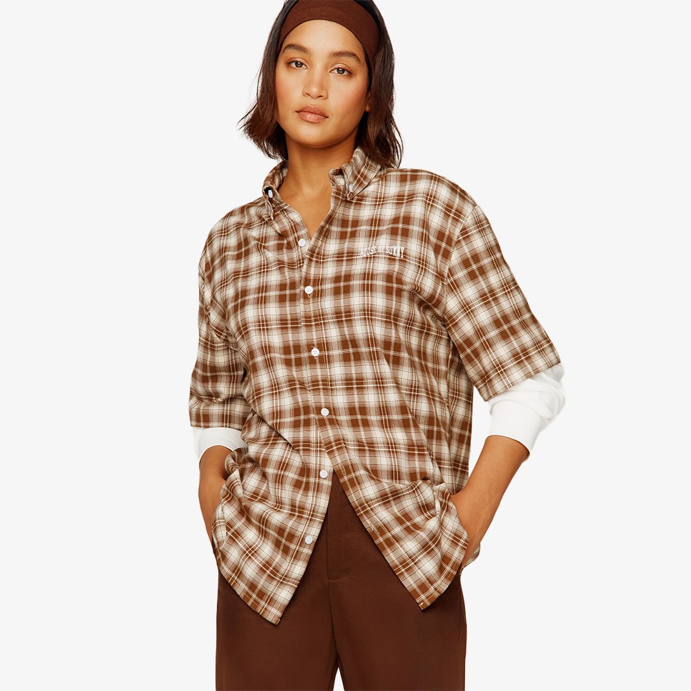 Double Layered Button Down Shirt 'Brown'