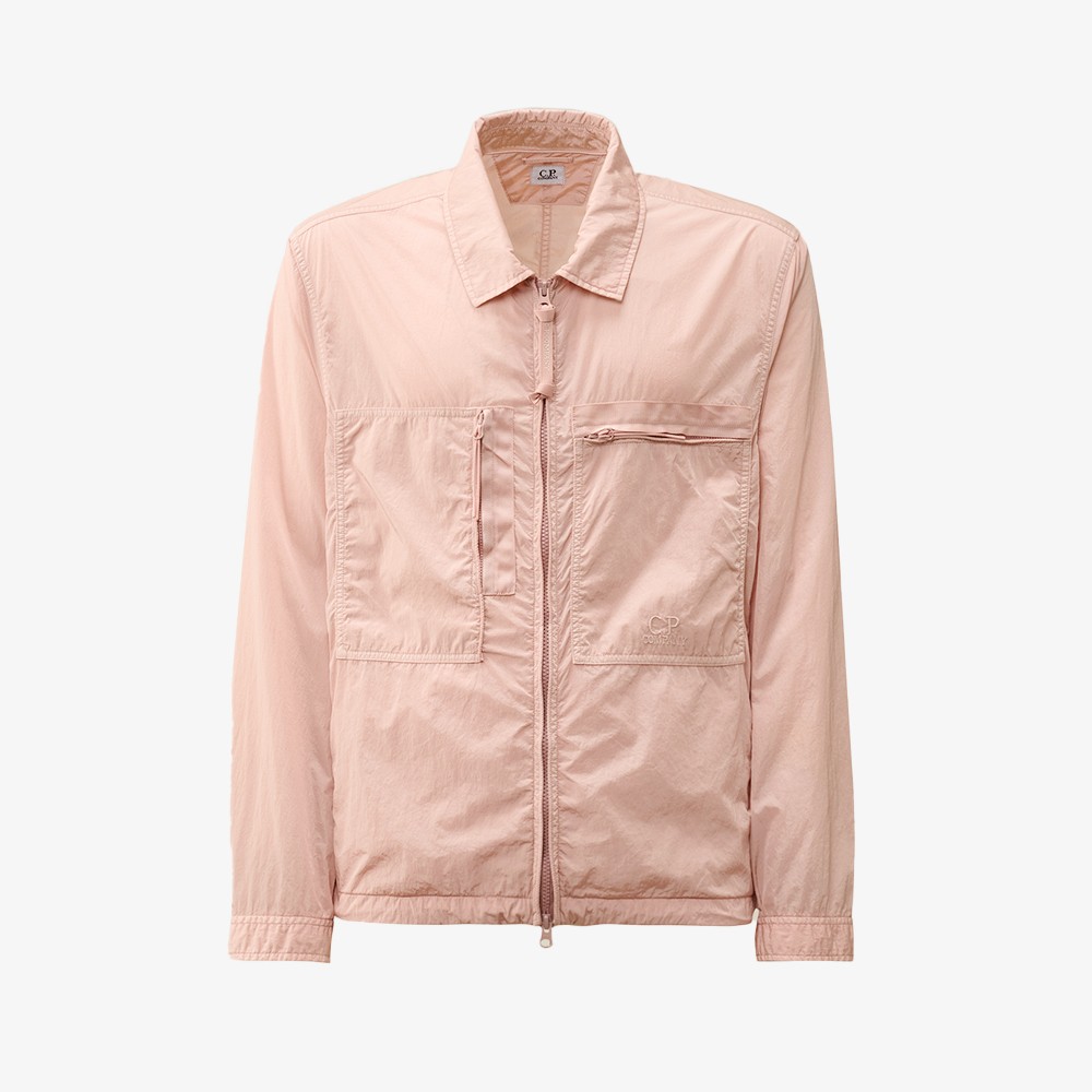 Chrome-R Chest Zip Pockets Overshirt 'Misty Rose'