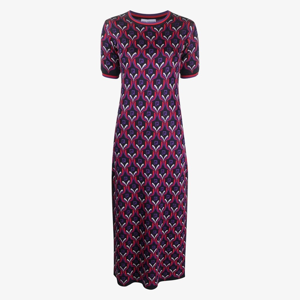 Monogrammed Printed Fitted Midi Dress