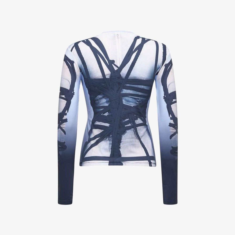 Bondage Print Long Sleeve Fitted Top 'Black & Blue'