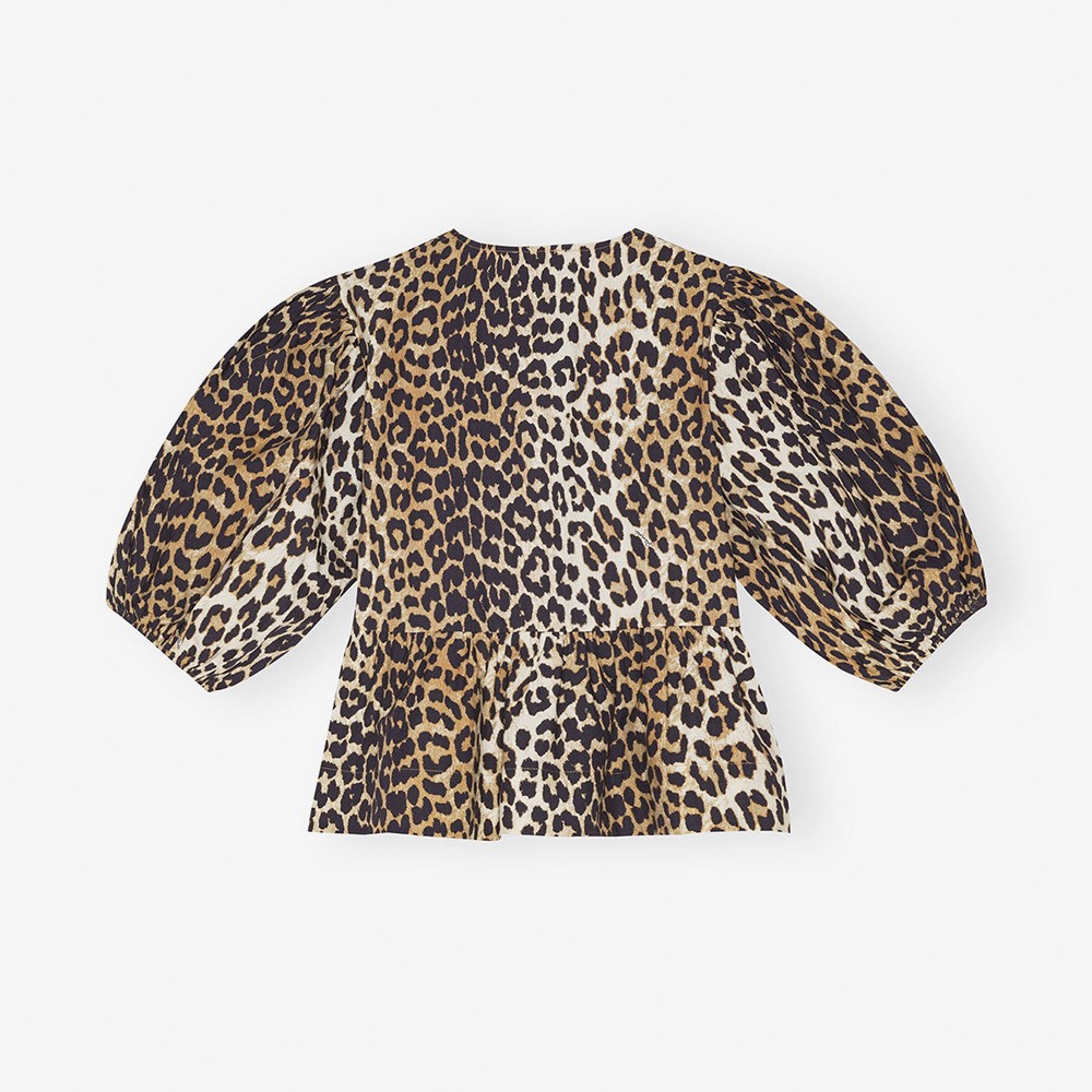 Printed Cotton Poplin Peplum Blouse 'Leopard'