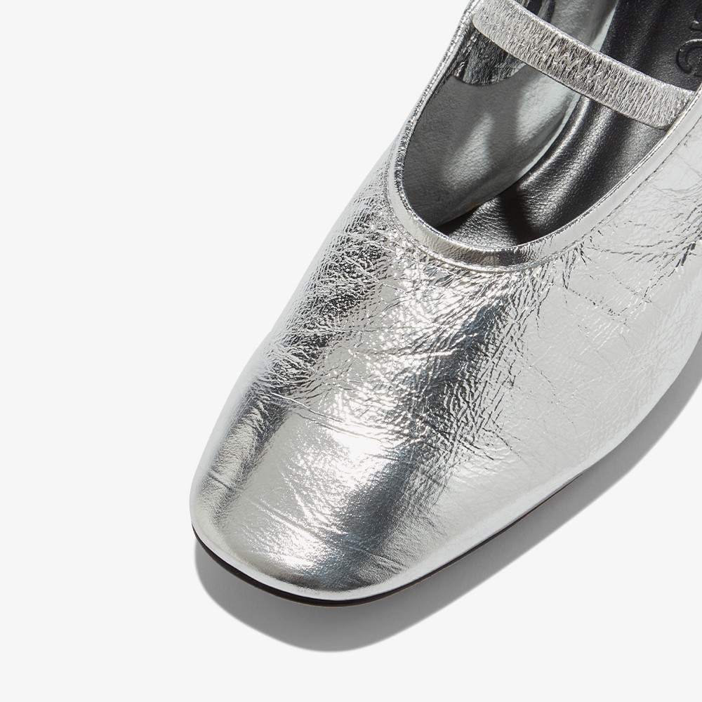 Uma Leather Mary-Jane Flats 'Metallic Silver'