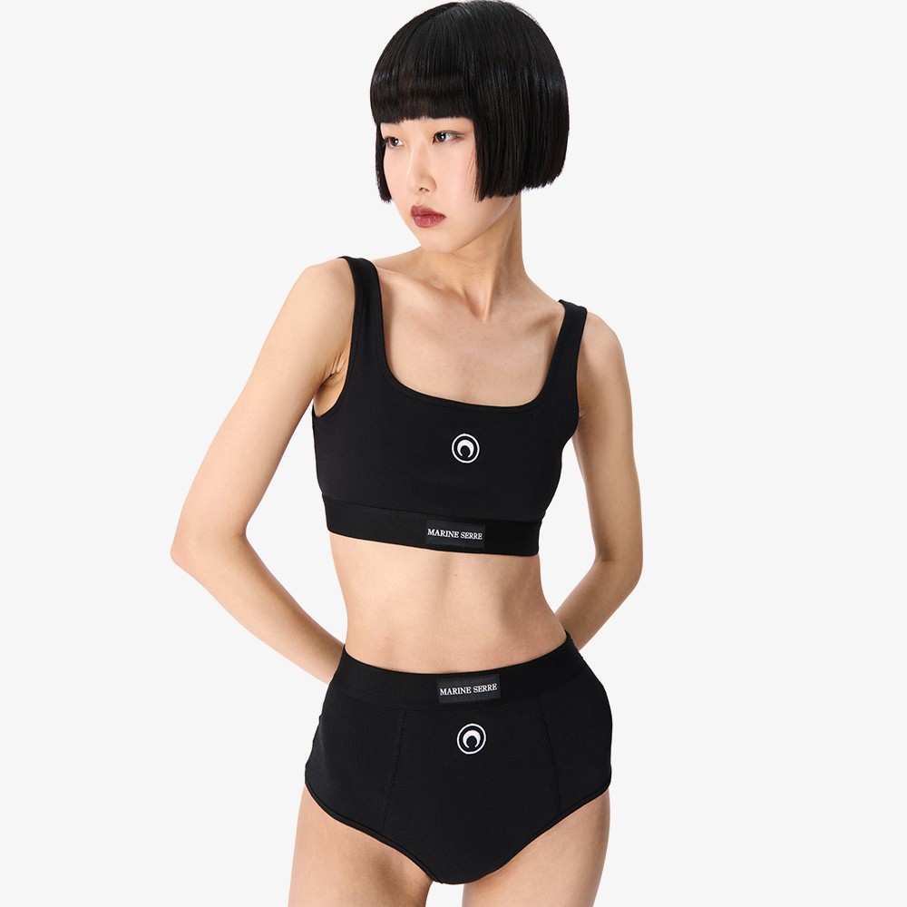 Moon Logo Stretched Jersey Spor Bra 'Black'