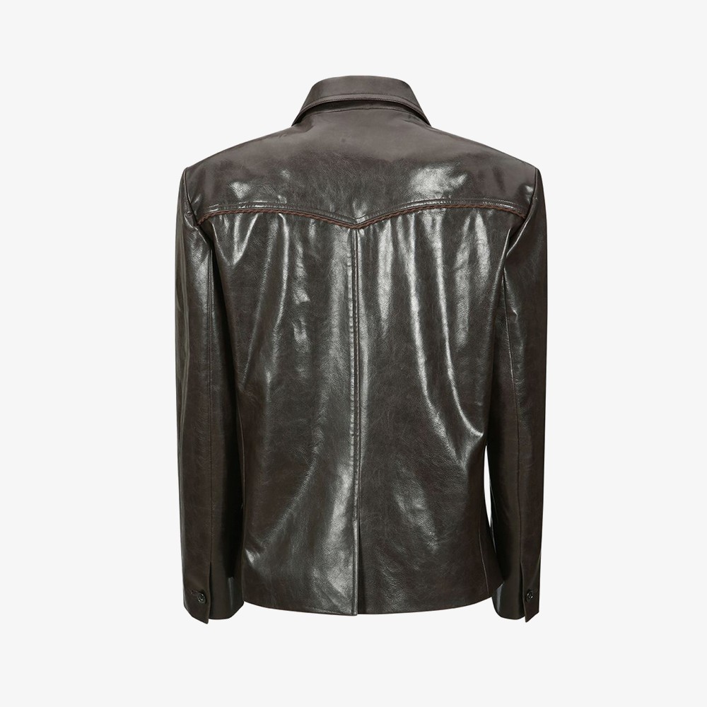 Hybrid Faux-Leather Blazer Jacket 'Brown'