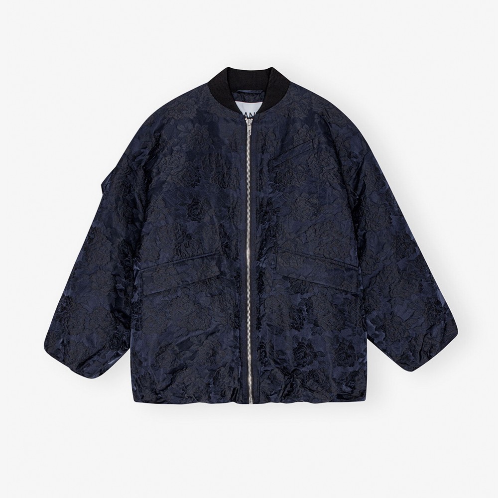 Botanical Jacquard Bomber Jacket 'Navy'