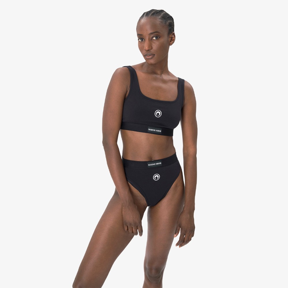 Moon Logo Stretched Jersey Spor Bra 'Black'