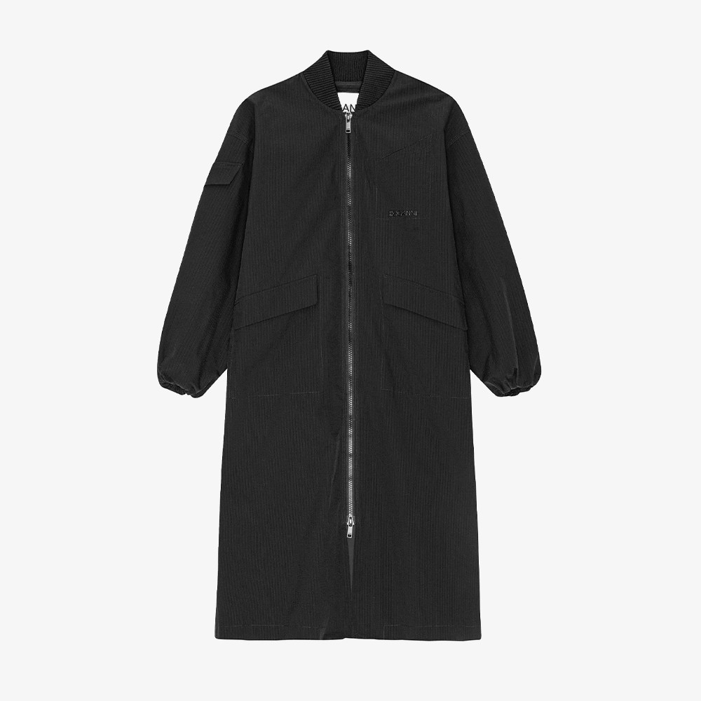 Tech Seersucker Oversized Shell Coat 'Black'