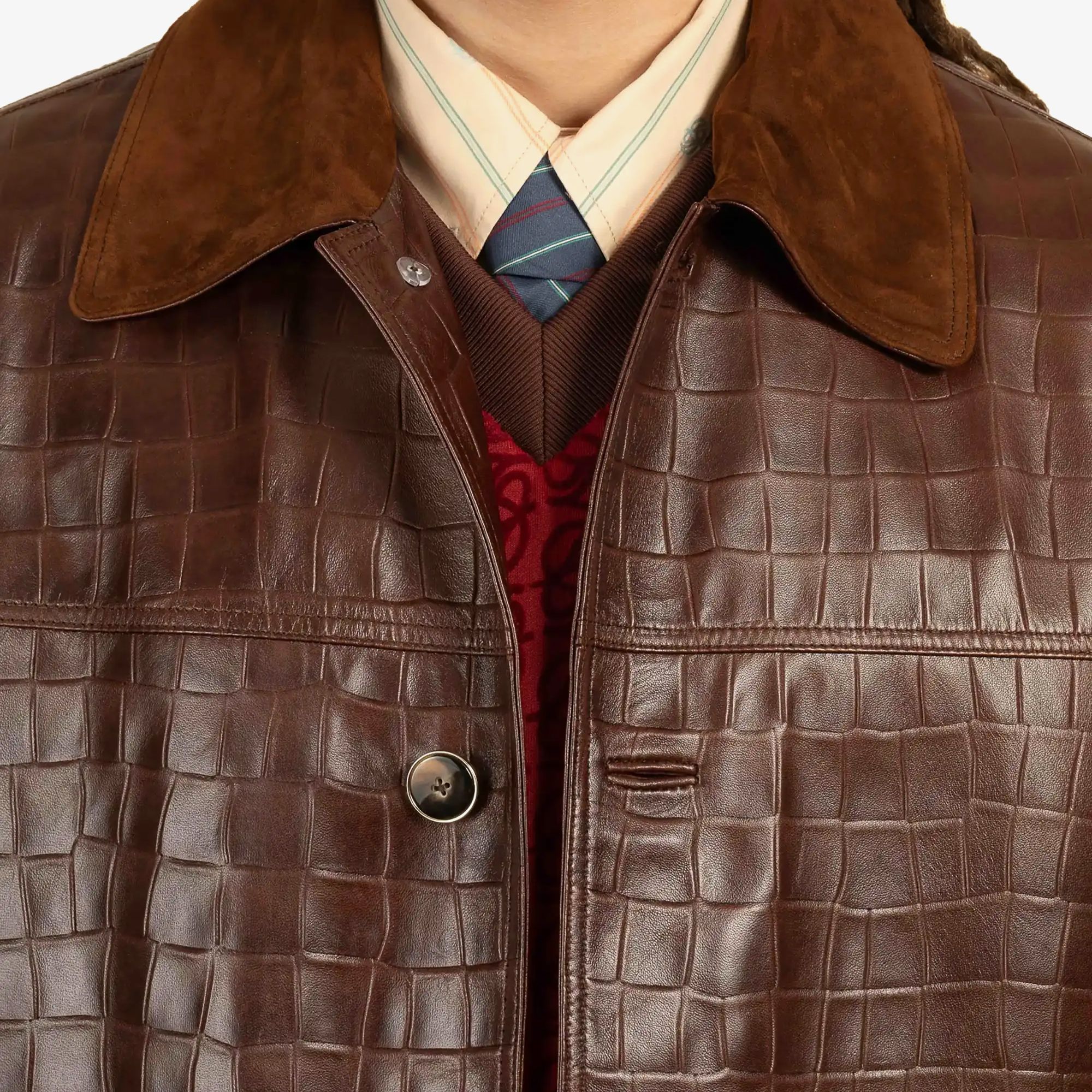 La Veste Cuir Croco 'Brown'