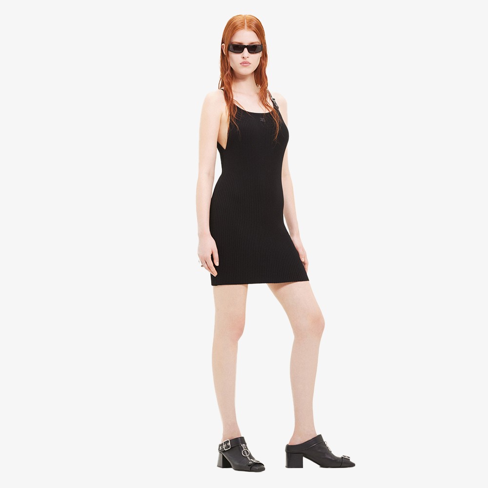 Neckline Rib Knit Dress 'Black'