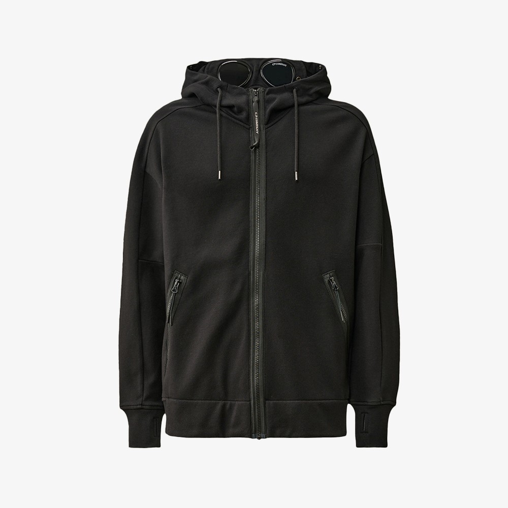 Diagonal Raised Goggle Zipped Hooded Sweatshirt ‘Black’