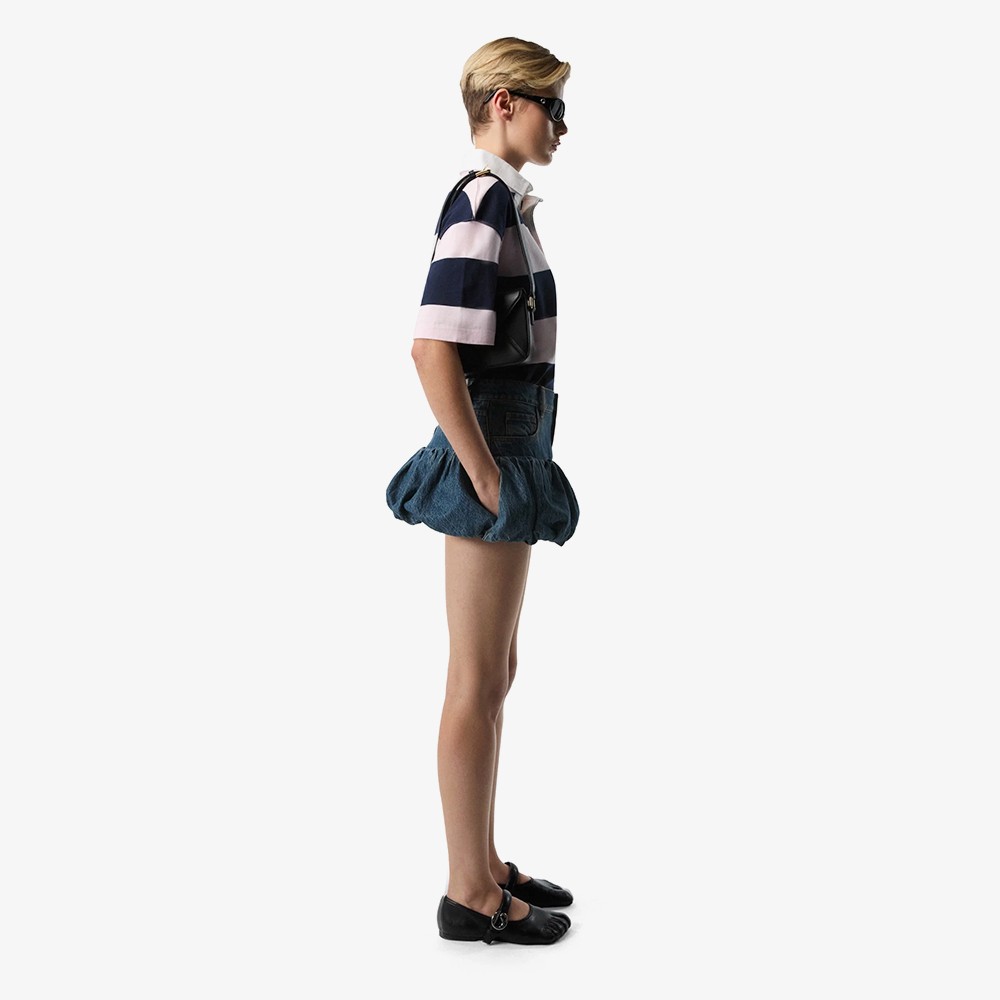 Gathered Hem Denim Mini Skirt 'Vintage Blue'