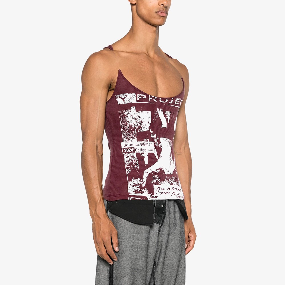 Rock Band Print Invisible Strap Tank Top 'Burgundy'