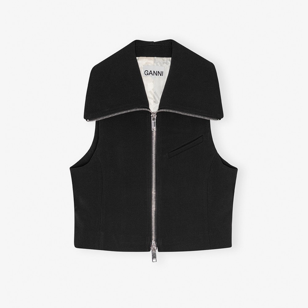 Bonded Crepe Zip Vest 'Black'