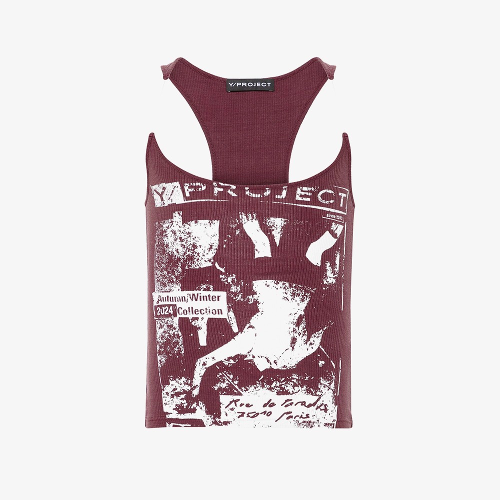 Rock Band Print Invisible Strap Tank Top 'Burgundy'