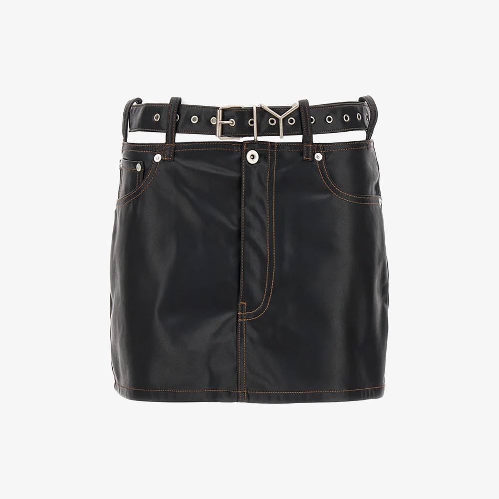 Y Belt Leather Mini Skirt