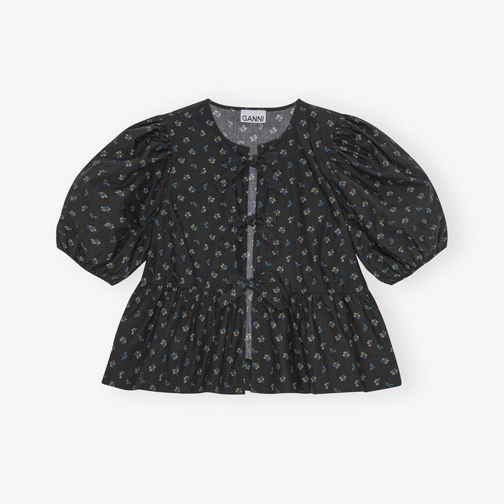 Printed Cotton Peplum Blouse 'Phantom'