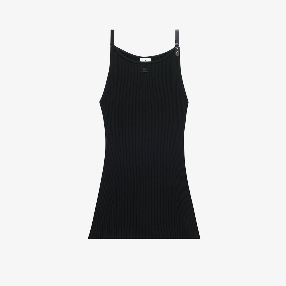 Neckline Rib Knit Dress 'Black'