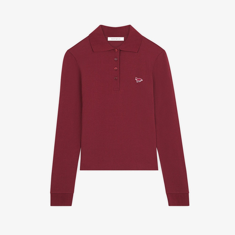 Fine Ribbed Long Sleeves Polo 'Autumn Red'