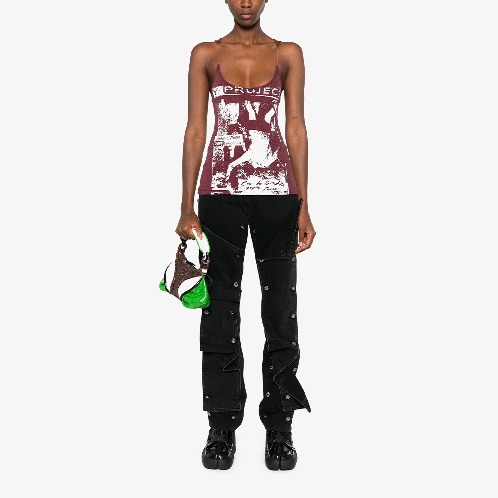 Rock Band Print Invisible Strap Tank Top 'Burgundy'