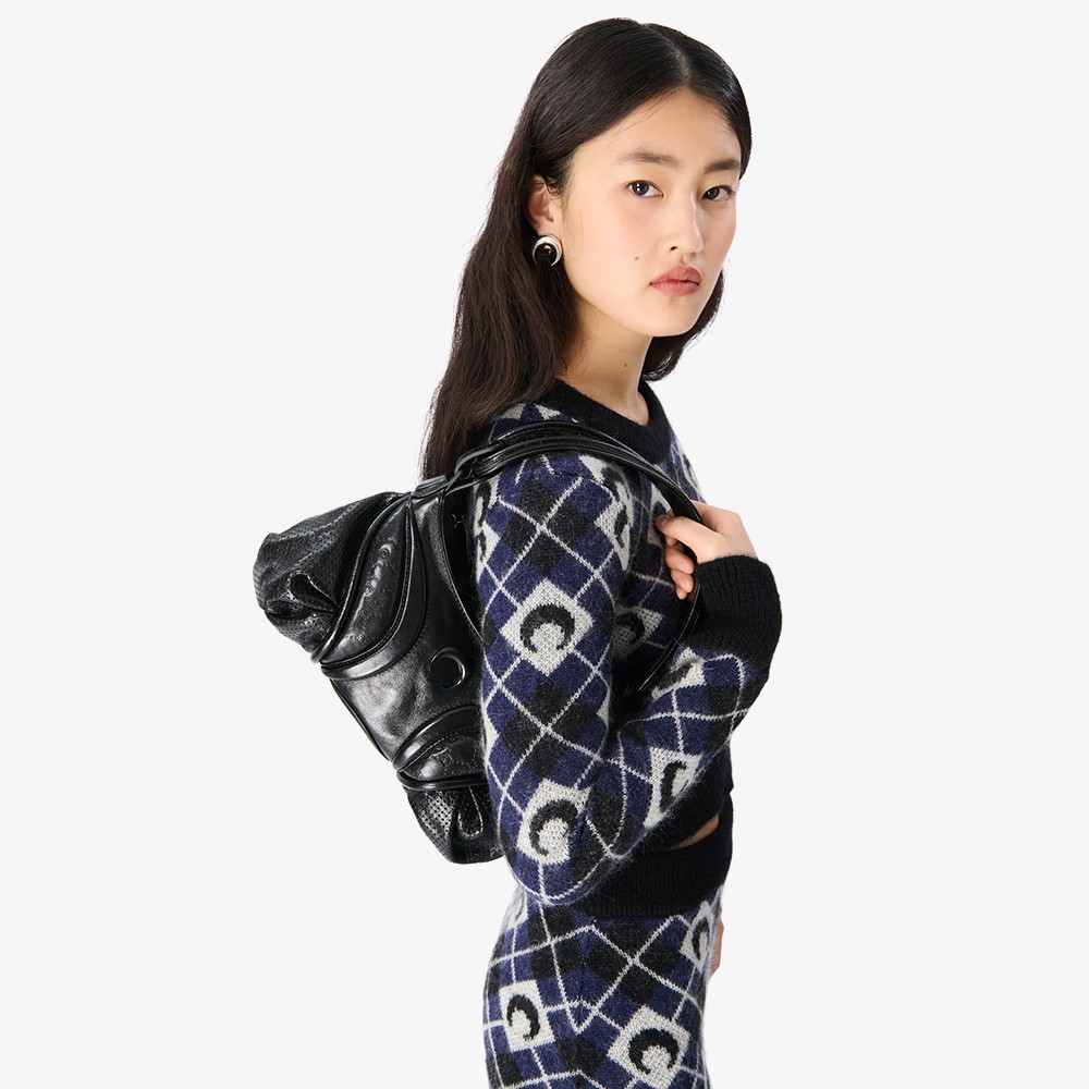 Moon Argyle Knit Cropped Sweater 'Black'