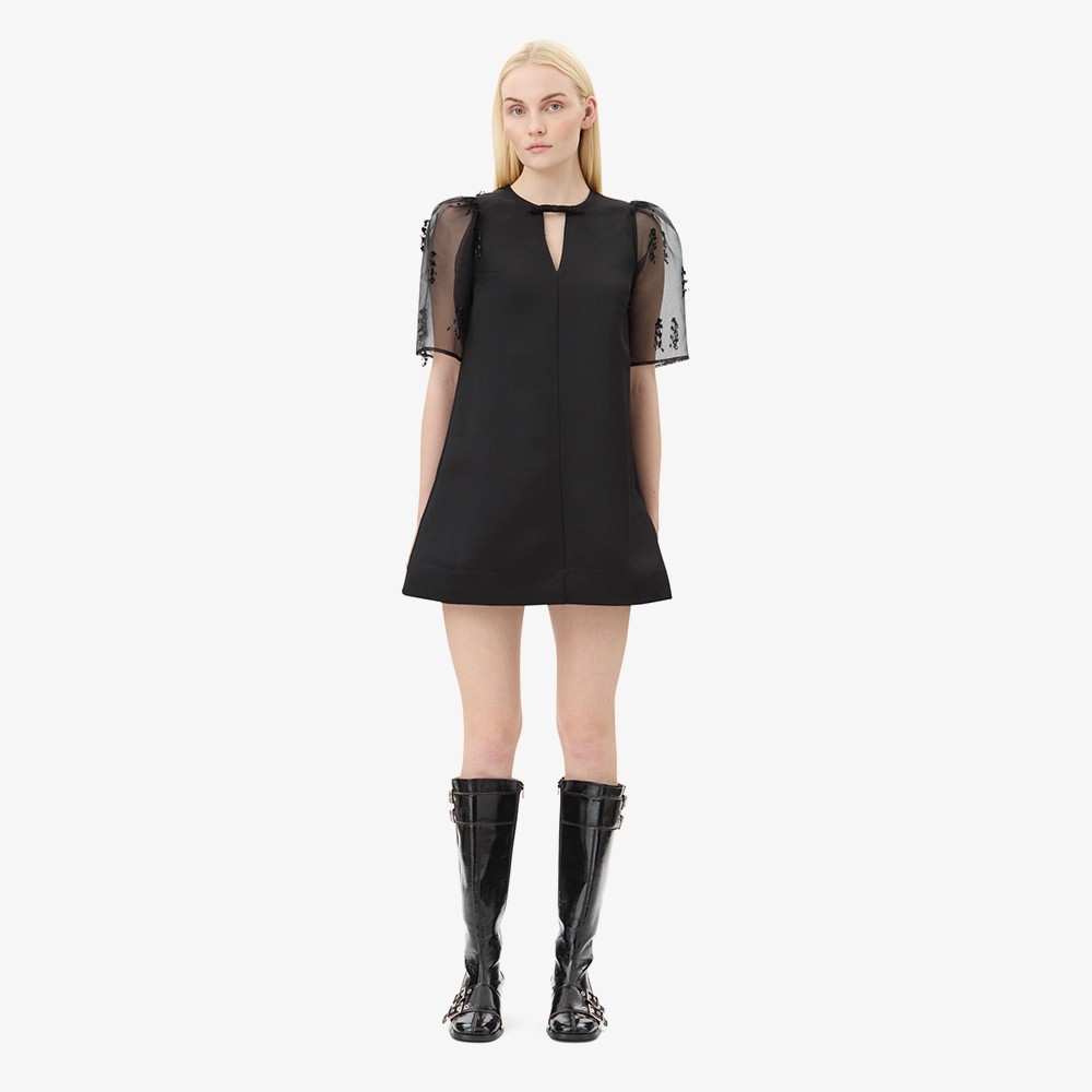 Fringed Organza Mini Dress 'Black'