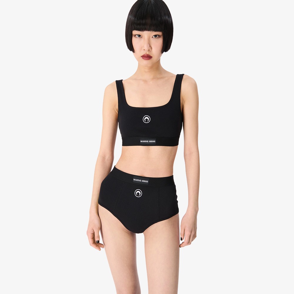 Moon Logo Stretched Jersey Spor Bra 'Black'