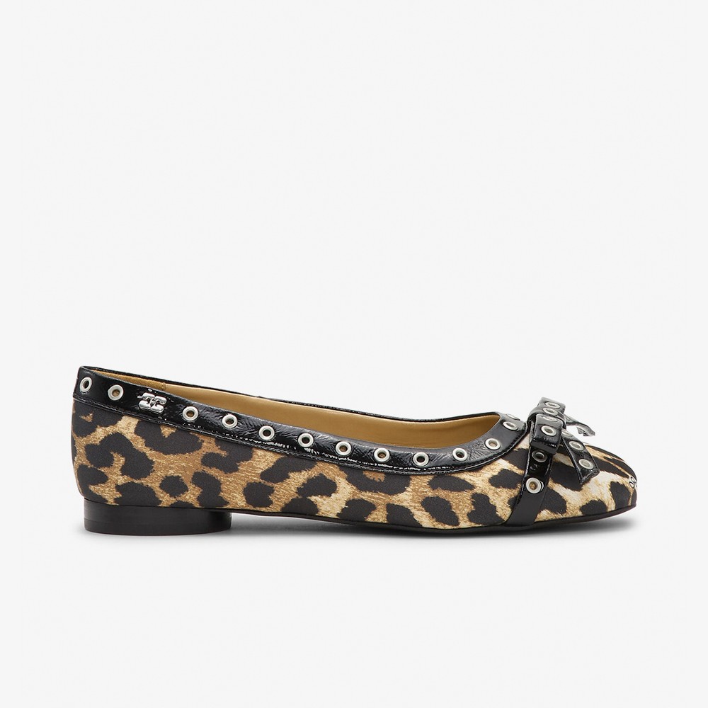 Eyelets Bow Ballerina Satin Print 'Leopard'