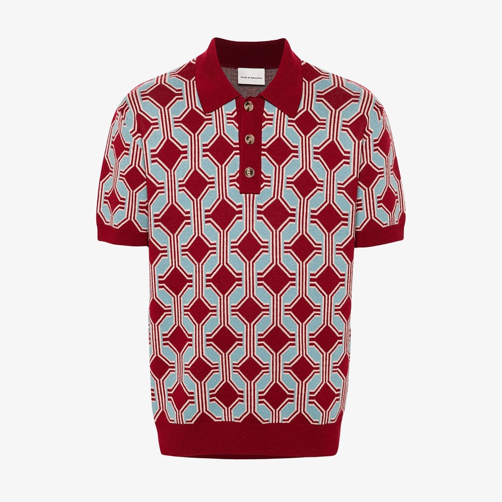 La Maille Polo Géométrique 'Dark Red'