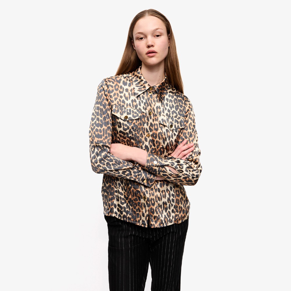 Printed Satin Shirt 'Leopard'