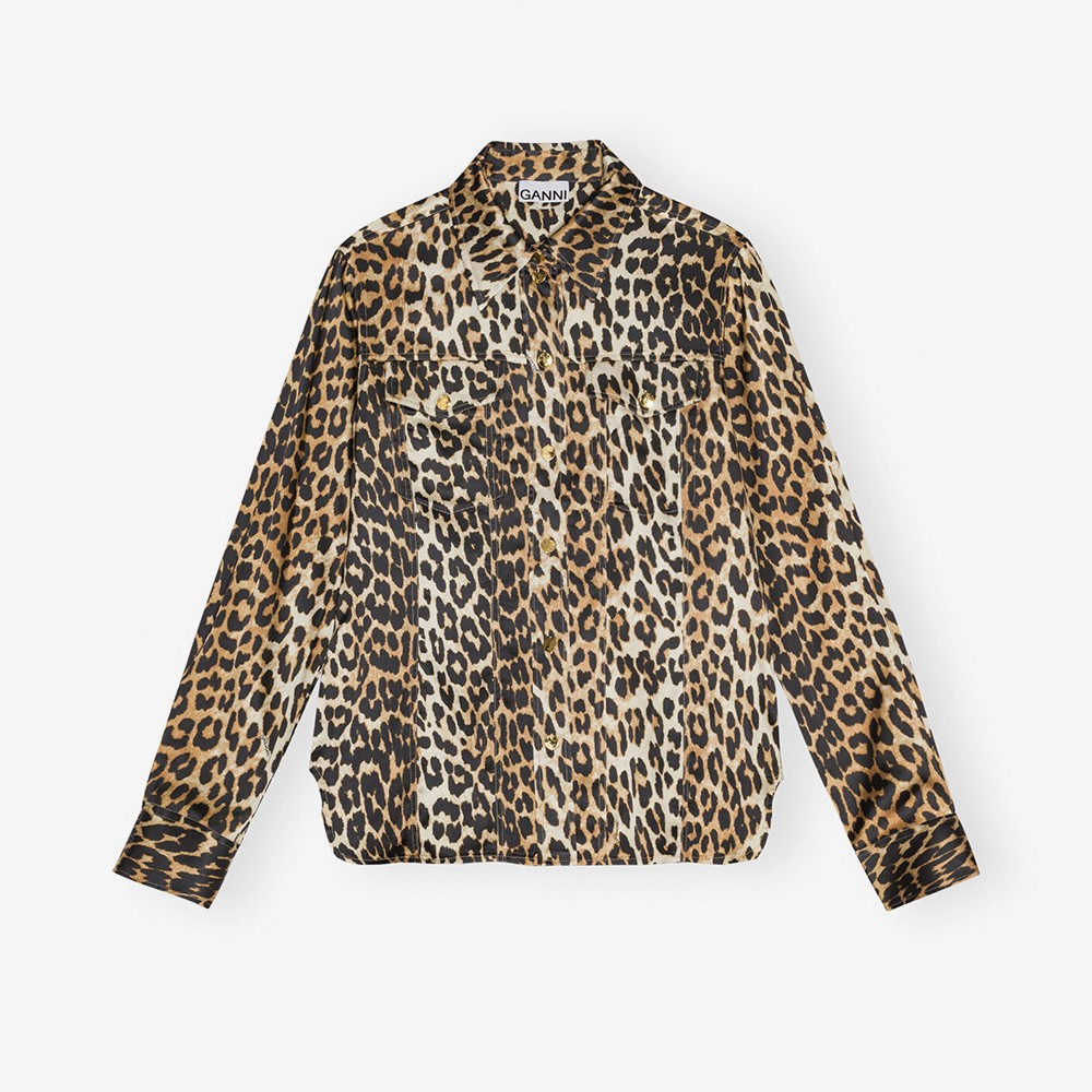 Printed Satin Shirt 'Leopard'