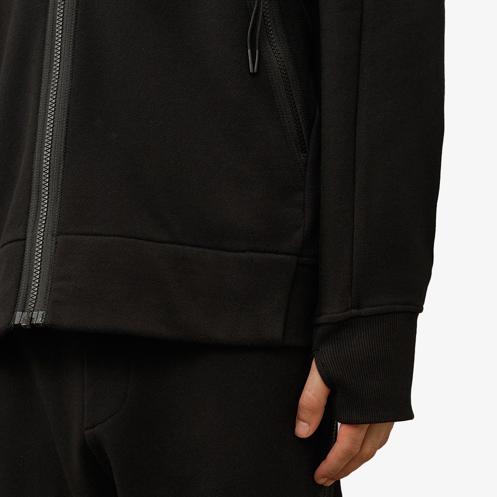 Diagonal Raised Goggle Zipped Hooded Sweatshirt ‘Black’