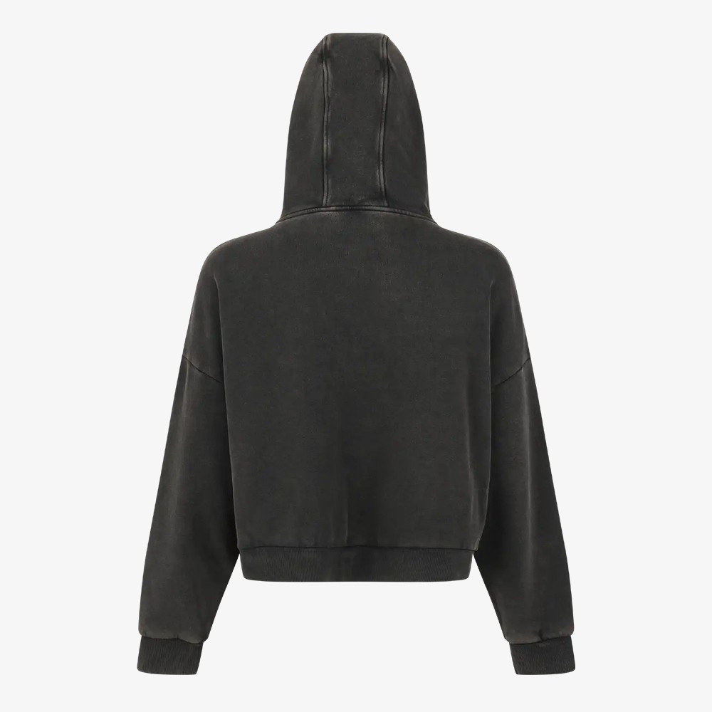 Cropped Full-Zip Washed Hoodie 'Black'