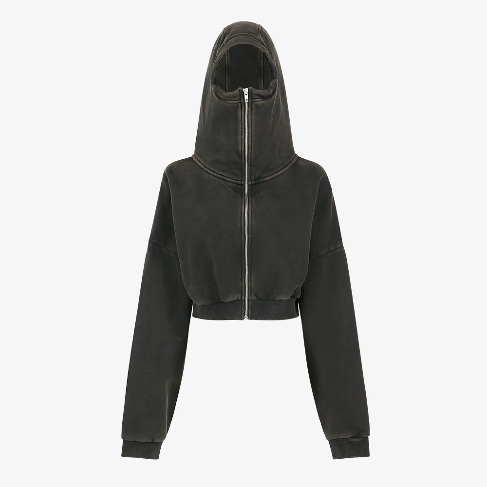 Cropped Full-Zip Hoodie 'Washed Black'