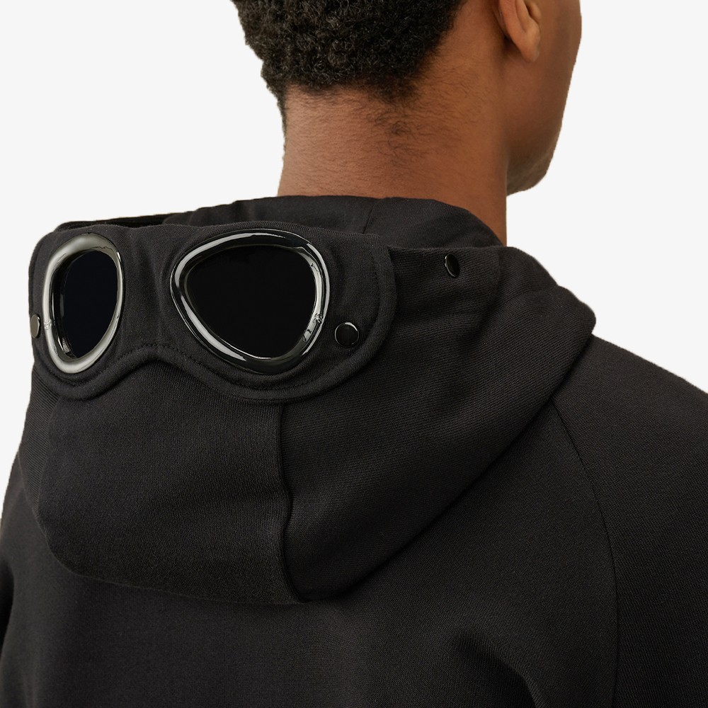 Diagonal Raised Fleece Goggle Zipped Hoodie 'Black'