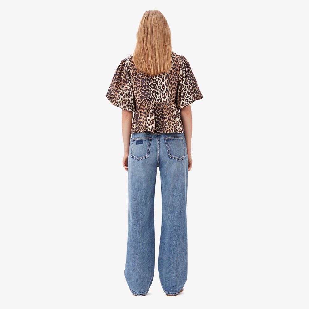 Printed Cotton Poplin Peplum Blouse 'Leopard'