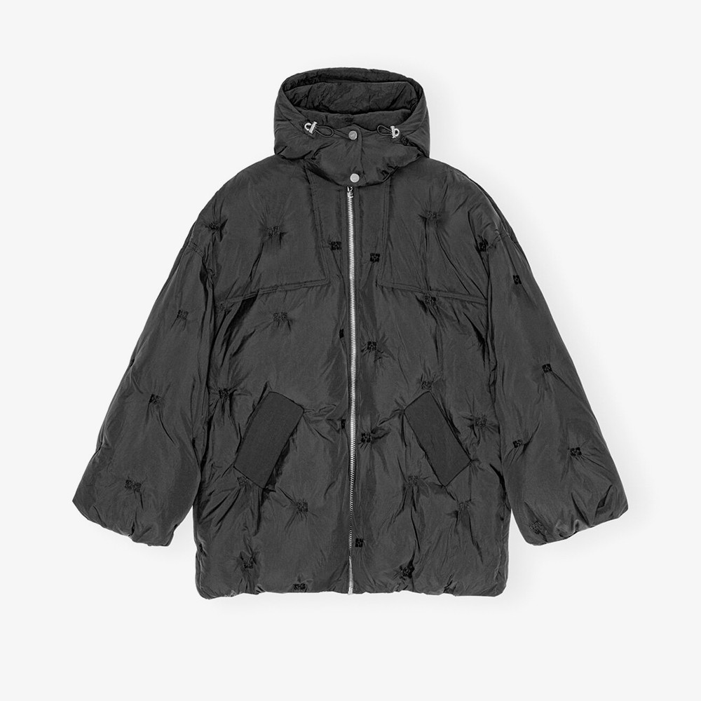 Nylon Tech Puffer Midi Jacket 'Black'